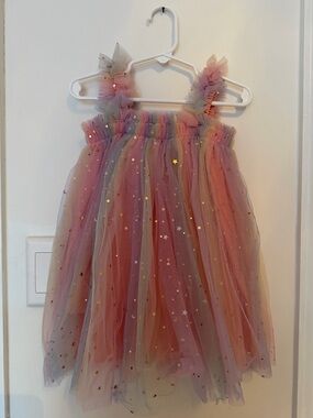 Pastel rainbow tulle dress with holographic stars